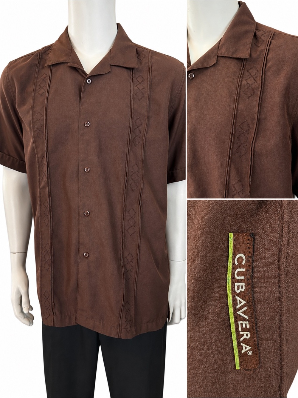 Cubavera Men’s Large Brown Embroidered Camp Shirt L